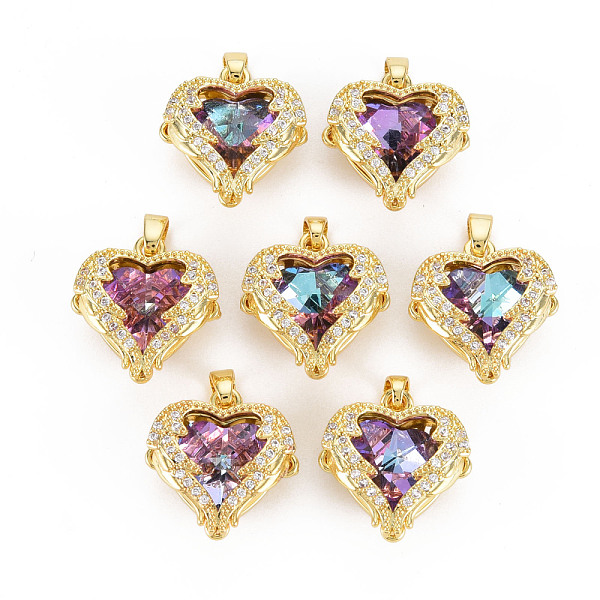 

PandaHall Rack Plating Brass Micro Pave Clear Cubic Zirconia Pendants, with Faceted Glass, Long-Lasting Plated, Cadmium Free & Lead Free...