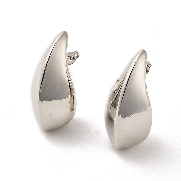 

PandaHall Teardrop Rack Plating Brass Stud Earrings, Cadmium Free & Lead Free, Platinum, 33x16mm Brass Teardrop