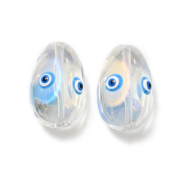 

PandaHall Transparent Glass Beads, with Enamel, Teardop with Evil Eye Pattern, Deep Sky Blue, 20.5x13x10mm, Hole: 1.2mm Glass Teardrop