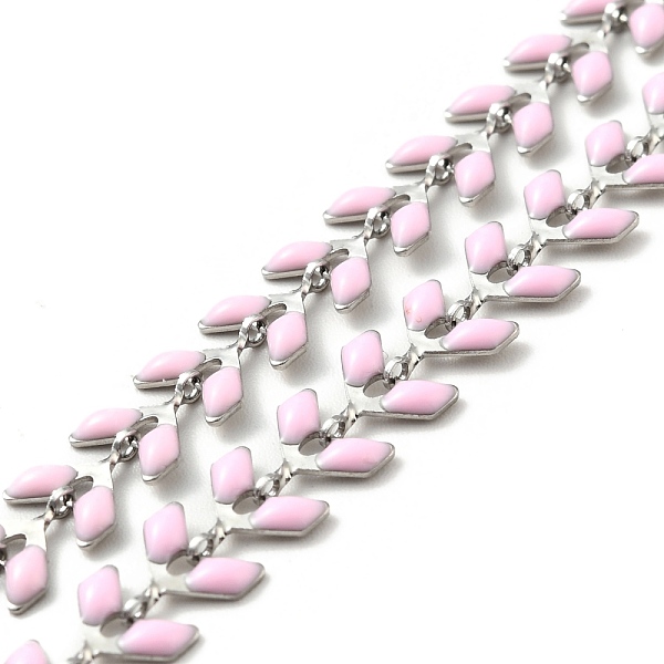 

PandaHall 304 Stainless Steel Cobs Chains, with Enamel, Soldered, with Spool, Pink, 6x1.5~2mm Stainless Steel+Enamel Pink