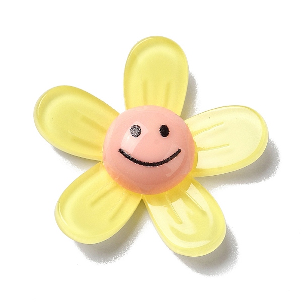 

PandaHall Acrylic Cabochons, Flower with Smiling Face, Champagne Yellow, 34x35.5x8mm Acrylic Flower