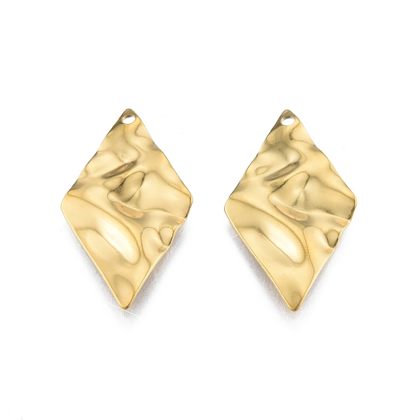

PandaHall Ion Plating(IP) 201 Stainless Steel Pendant, Textured Charms, Rhombus, Real 18K Gold Plated, 32.5x18x1mm, Hole: 1.6mm 201...