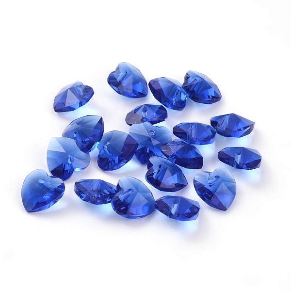 

PandaHall Romantic Valentines Ideas Glass Charms, Faceted Heart Charm, Royal Blue, 14x14x8mm, Hole: 1mm Glass Heart Blue