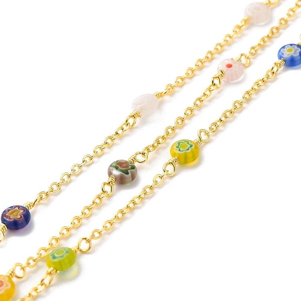 

PandaHall Handmade Millefiori Glass Lampwork Beaded Chains, Real 18K Gold Plated Brass Cable Chains, with Spool, Cadmium Free & Lead Free..., Multicolor