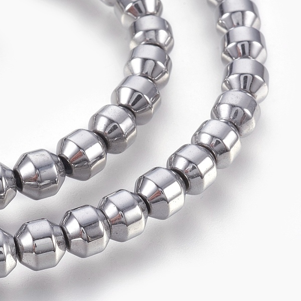 PandaHall Electroplated Non-magnetic Synthetic Hematite Bead Strand, Round, Faceted, Platinum Plated, 6x6mm, Hole: 0.7mm, about 67pcs/strand...