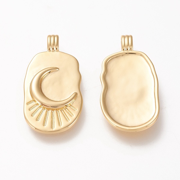 

PandaHall Brass Pendants, Long-Lasting Plated, Oval with Moon, Real 18K Gold Plated, 26.5x14x2.5mm, Hole: 3x1.5mm Brass Oval