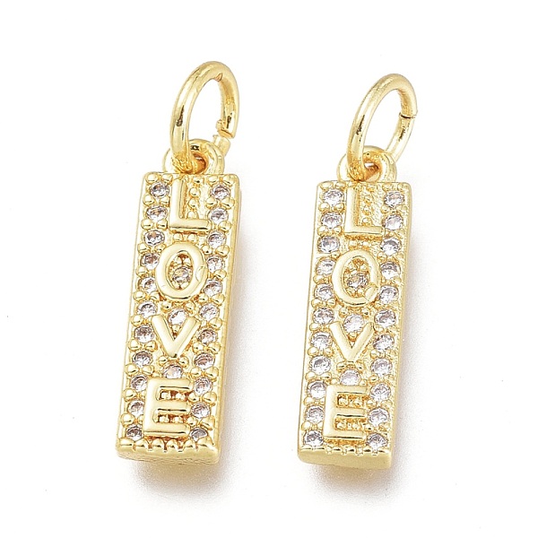 

PandaHall Brass Micro Pave Clear Cubic Zirconia Charms, with Jump Ring, Long-Lasting Plated, Rectangle with Word Love, Real 18K Gold Plated...