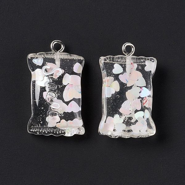 

PandaHall Transparent Resin Pendants, with Platinum Plated Iron Loops, Candy Charm with Word Sweet, White, Heart Pattern, 27x16x6.5mm, Hole...