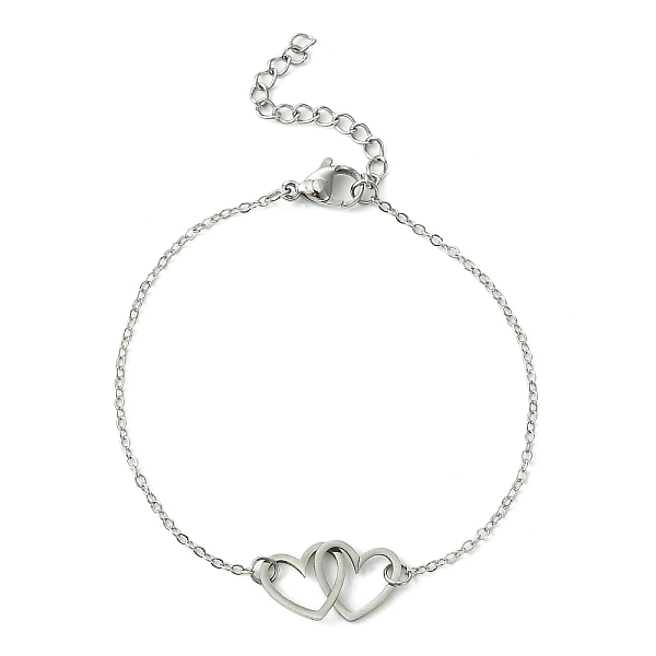 

PandaHall Alloy Interflocking Heart Link Bracelet with Brass Cable Chains, Platinum, 7-1/8 inch(18.2cm) Alloy Heart