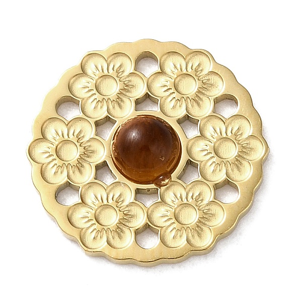 

PandaHall Vacuum Plating 316 Stainless Steel Multi-Strand Links, with Natural Tiger Eye, Flower, Real 18K Gold Plated, 14.5x3mm, Hole: 1.2mm...