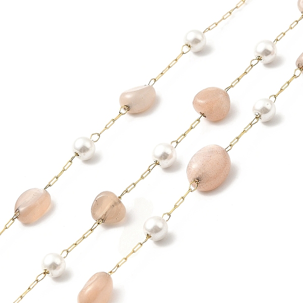 

PandaHall Ion Plating(IP) 316 Surgical Stainless Steel Paperclip Chains, with Natural Sunstone Nuggets Beads and Glass Beads, Soldered, Real...
