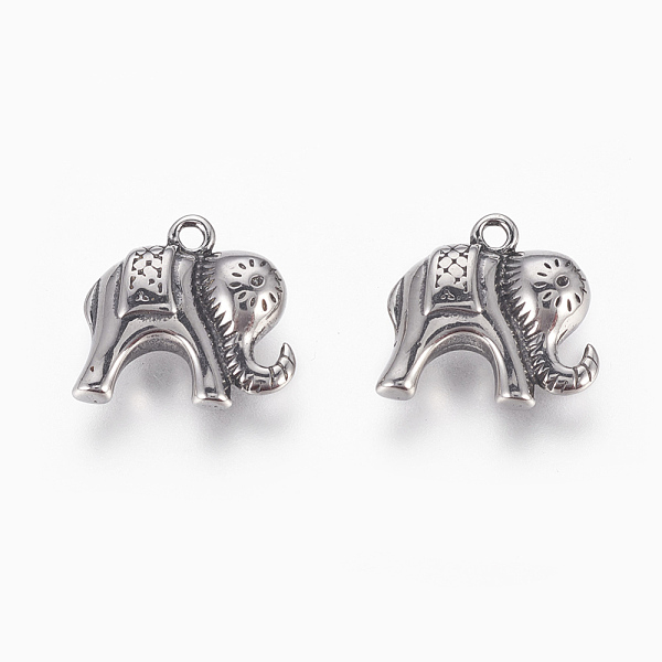 

PandaHall 304 Stainless Steel Pendants, Elephant, Antique Silver, 14.5x15x5mm, Hole: 1.5mm 304 Stainless Steel Elephant