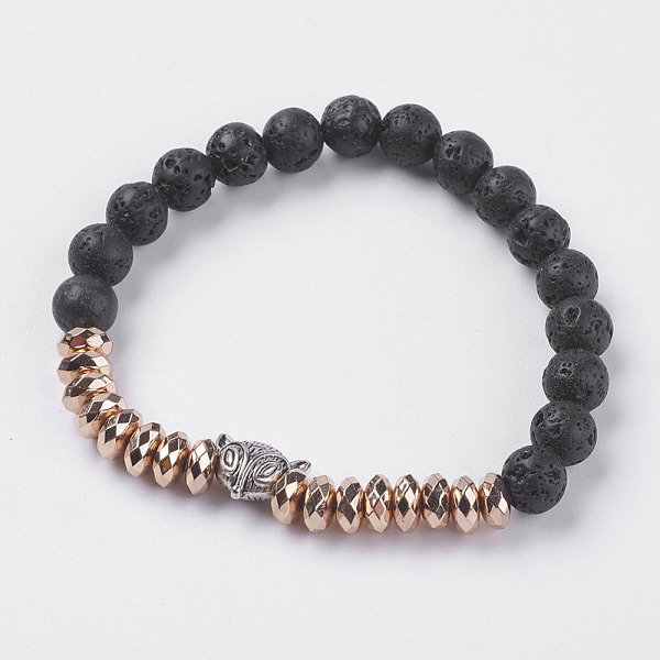 

PandaHall Synthetic Hematite Stretch Bracelets, with Natural Lava Rock and Alloy Findings, Fox, Antique Silver, Rose Gold Plated, 2-1/4 inch...