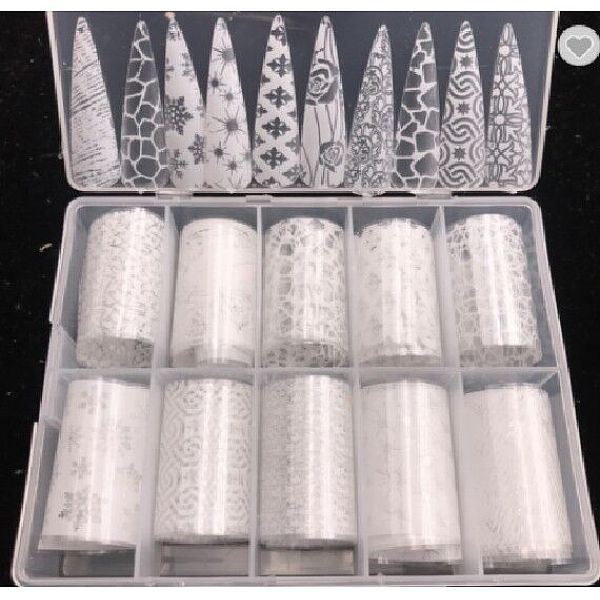 

PandaHall 10Rolls Nail Art Transfer Stickers, Nail Decals, DIY Nail Tips Decoration, White, Mixed Patterns, 40mm, 1m/roll Paper White
