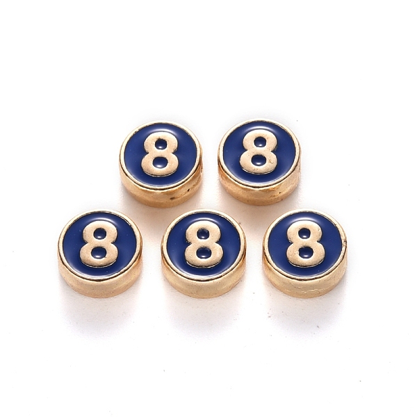 PandaHall Alloy Enamel Beads, Flat Round, Number, Cadmium Free & Lead Free, Light Gold, Prussian Blue, 8x3.5mm, Hole: 1.5mm Alloy+Enamel...