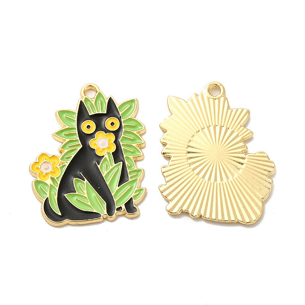 

PandaHall Alloy Enamel Pandants, Lead Free & Cadmium Free, for Halloween, Cat Charm, Light Gold, 27x21.5x1.5mm, Hole: 1.6mm Alloy+Enamel Cat..., Green