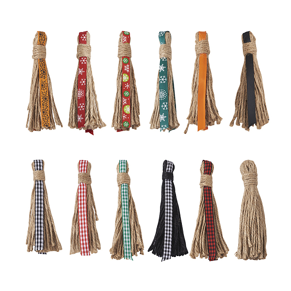 

PandaHall Beadthoven 12Pcs 12 Style Jute Tassel Pendants, with Polyester Ribbon, Christmas Theme, for Garland Making, Mixed Color..., Multicolor