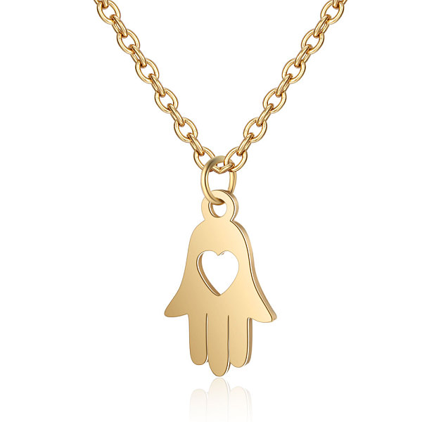

PandaHall 201 Stainless Steel Pendants Necklaces, Hamsa Hand, Golden, 16.3 inch(40cm)x1mm 201 Stainless Steel