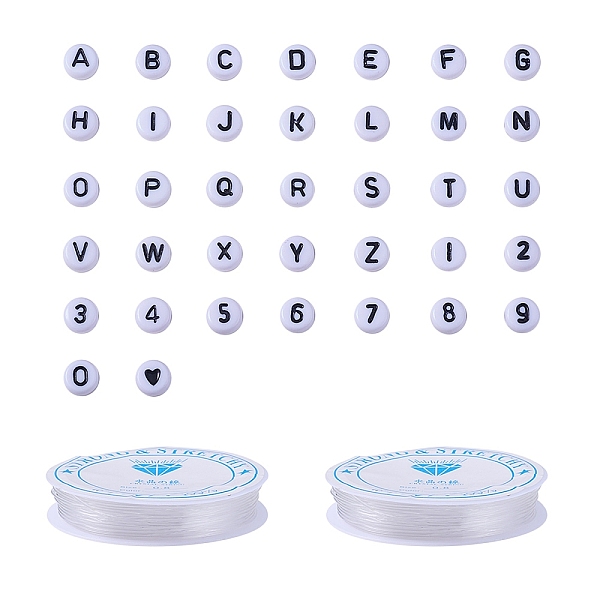 

PandaHall DIY Jewelry Making, Opaque Acrylic Beads, Letter & Number, with Elastic Crystal Thread, White, 7x7x3.5mm, Hole: 1mm, about...