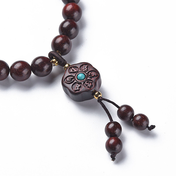 

PandaHall Sandalwood Mala Bead Bracelets, with Synthetic Turquoise Beads, Hexagon Carved Om Mani Padme Hum, Buddhist Jewelry, Stretch...