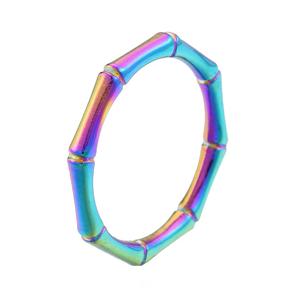 

PandaHall Ion Plating(IP) 201 Stainless Steel Bamboo Sticker Finger Ring for Women, Rainbow Color, US Size 7 3/4(17.9mm) 201 Stainless Steel
