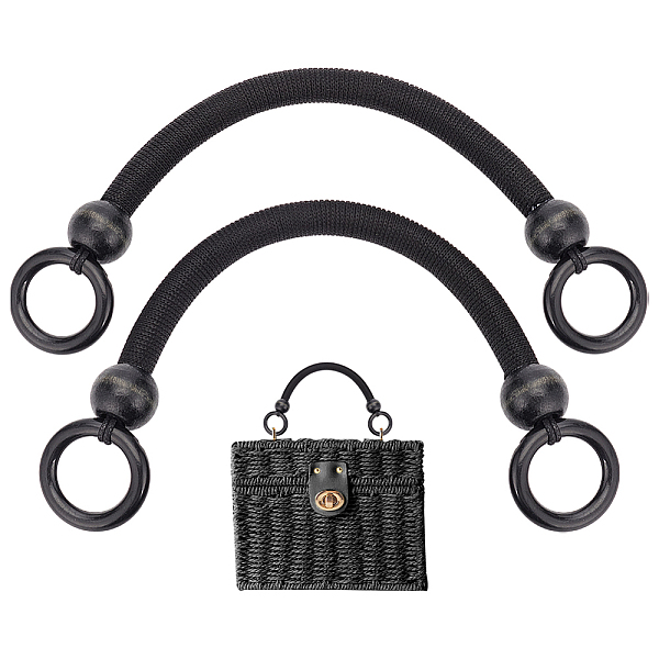 

PandaHall WADORN 2pcs Wooden Beaded Handbag Handles, 4.5 Inch Purse Strap Handle Replacement Short Tote Braided Handle Strap Beach Bag Top..., Black
