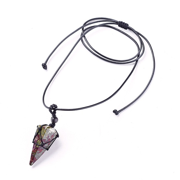 

PandaHall Natural Bloodstone Pendants Necklaces, with Waxed Cord and Nylon Cord, Cone, 31.18 inch~33 inch(79.2~84cm), 1.5~2mm Bloodstone