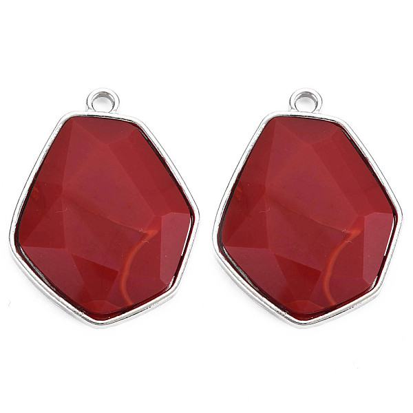 

PandaHall Faceted Glass Pendants, with Alloy Settings, Cadmium Free & Lead Free, Hexagon, Platinum Plated, Dark Red, 38x29x6.5mm, Hole: 3mm...