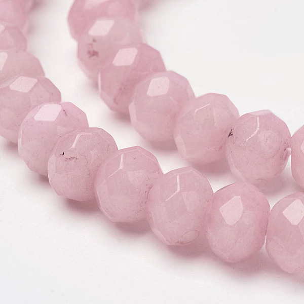 

PandaHall Natural White Jade Beads Strands, Rondelle, Faceted, Dyed, Pink, 8x6mm, Hole: 1mm, about 64pcs/strand, 15.6 inch White Jade...