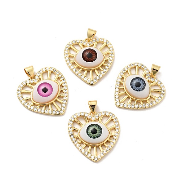 

PandaHall Heart with Eye Brass Micro Pave Clear Cubic Zirconia Pendants, with Resin Eyeball, Cadmium Free & Nickel Free & Lead Free, Real..., Multicolor