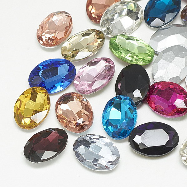 

PandaHall Pointed Back Glass Rhinestone Cabochons, Faceted, Oval, Mixed Color, 18x13x5.5mm Glass Rhinestone Oval Multicolor