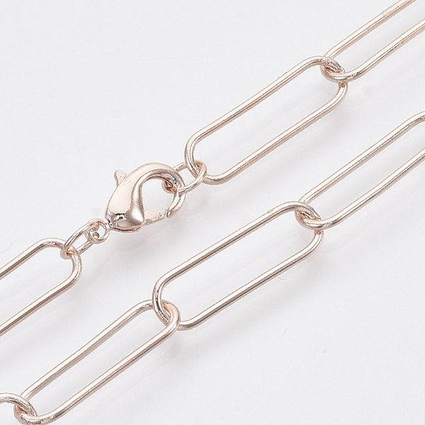 

PandaHall Brass Round Oval Paperclip Chain Necklace Making, with Lobster Claw Clasps, Rose Gold, 18.7 inch(47.5cm), Link: 20x6.5x1mm Brass