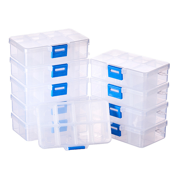PandaHall BENECREAT 10 Pack 8 Grids Jewelry Dividers Box Organizer Adjustable Clear Plastic Bead Case Storage Container 4.33 x 2.68 x 1.18...