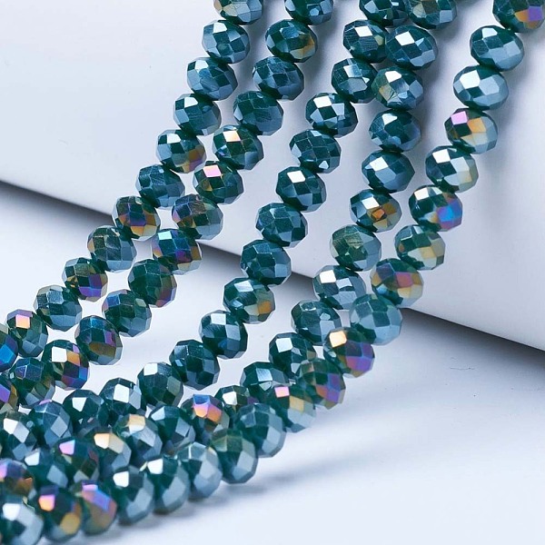

PandaHall Electroplate Glass Beads Strands, Opaque Solid Color, AB Color Plated, Faceted, Rondelle, Teal, 8x6mm, Hole: 1mm, about..., Cyan
