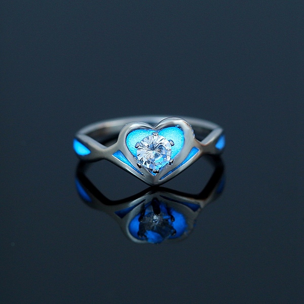 

PandaHall Glow in the Dark Luminous Stainless Steel Open Cuff Ring, Cubic Zirconia Heart Ring, Stainless Steel Color, Inner Diameter: 18mm...