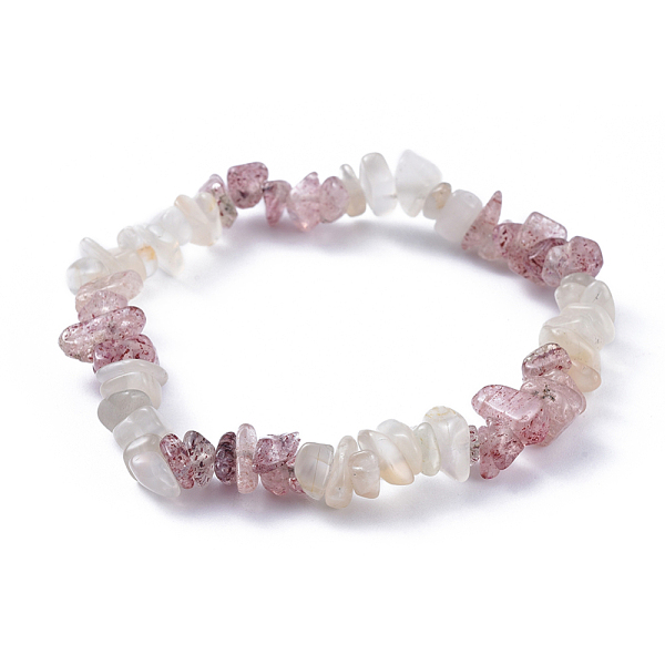 

PandaHall Natural White Moonstone & Strawberry Quartz Chip Stretch Bracelets, Inner Diameter: 2-1/8~2-1/4 inch(5.3~5.5cm) White Moonstone