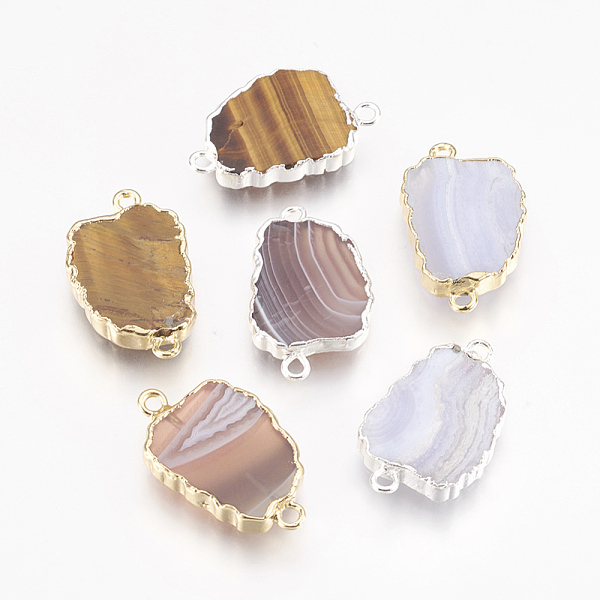 

PandaHall Natural Mixed Gemstone Links connectors, with Brass Findings, Nuggets, Mixed Color, 20~26x12~16x3~3.5mm, Hole: 1.5mm Mixed Stone..., Multicolor