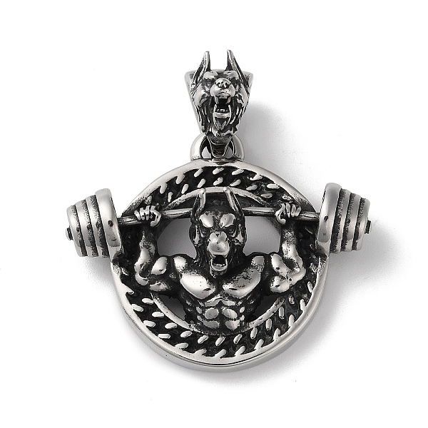 

PandaHall 304 Stainless Steel Pendants, Bodybuilding Barbell Wolf Head Charm, Antique Silver, 64x59x19mm, Hole: 14x11mm 304 Stainless Steel...