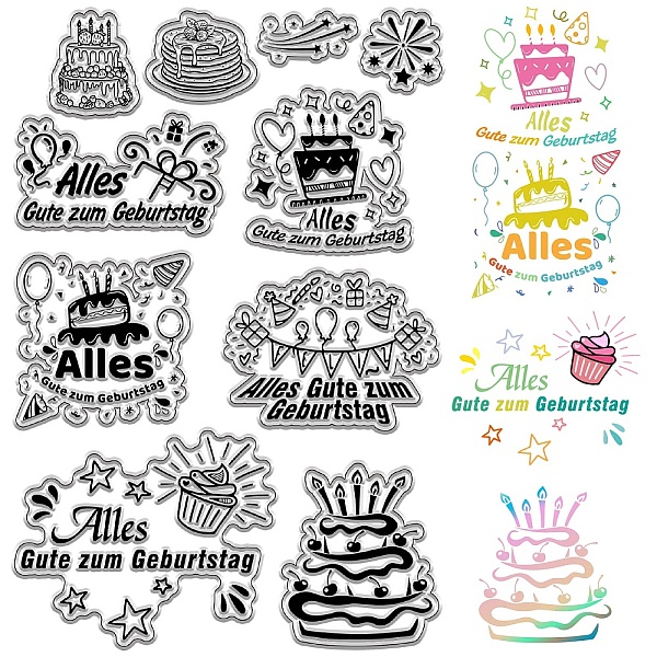 

PandaHall CRASPIRE Birthday Cake Clear Rubber Stamp Balloon German blessing Reusable Background Postmark Transparent Silicone Stamp Seals...