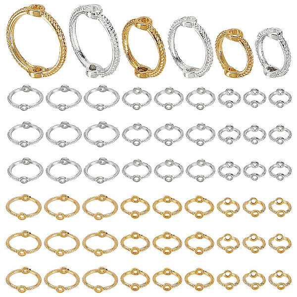 

PandaHall 60Pcs 6 Style Alloy Bead Frame, Round Ring, Golden & Silver, 8.5~12.7x8~12.5x1~3mm, Hole: 1.2~1.5mm, Inner Diameter: 6~8mm...