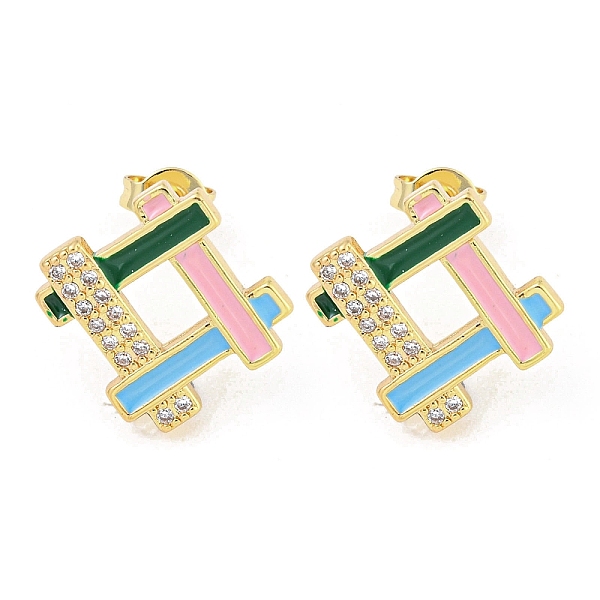 

PandaHall Hollow Rhombus Real 18K Gold Plated Brass Stud Earrings, with Enamel and Cubic Zirconia, Colorful, 16x15.5mm Cubic Zirconia...