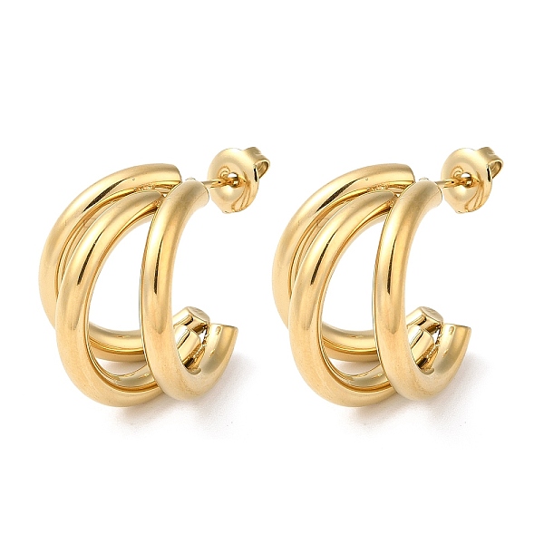 

PandaHall 304 Stainless Steel Stud Earrings, Split Earrings, Half Hoop Earrings, Real 18K Gold Plated, 20x17mm 304 Stainless Steel