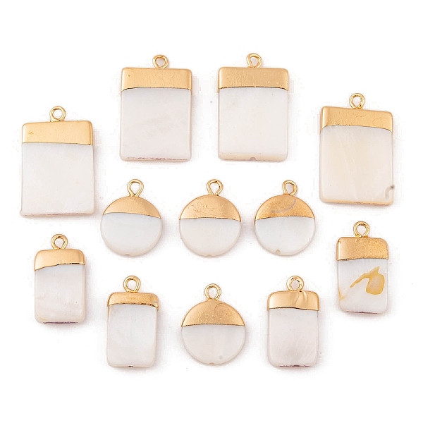 

PandaHall Electroplate Natural Freshwater Shell Pendants, with Golden Plated Brass Findings, Flat Round & Rectangle & Rhombus, Seashell...