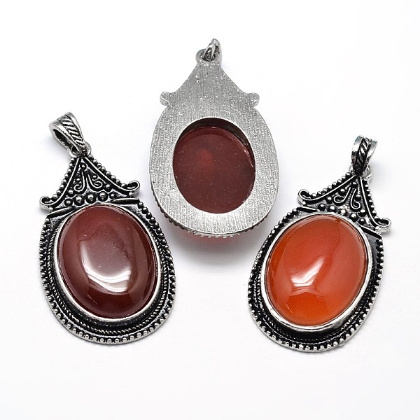 

PandaHall Oval Antique Silver Zinc Alloy Natural Red Agate Big Pendants, Nickel Free & Lead Free, 53.5x30x10mm, Hole: 4.5x8.5mm Carnelian...