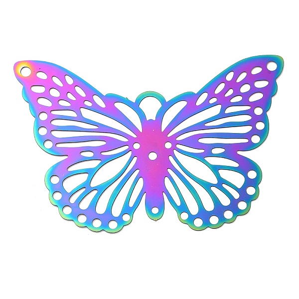 

PandaHall 201 Stainless Steel Filigree Joiners, Butterfly, Rainbow Color, 45x65x0.2mm, Hole: 1.6~2.2mm 201 Stainless Steel Butterfly