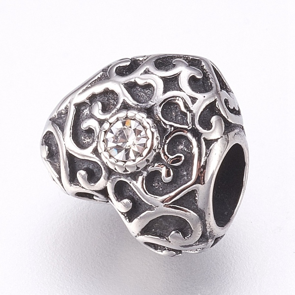 

PandaHall 304 Stainless Steel European Beads, Large Hole Beads, with Rhinestone, Heart, Antique Silver, Crystal, 10.5x11.5x10mm, Hole..., Clear