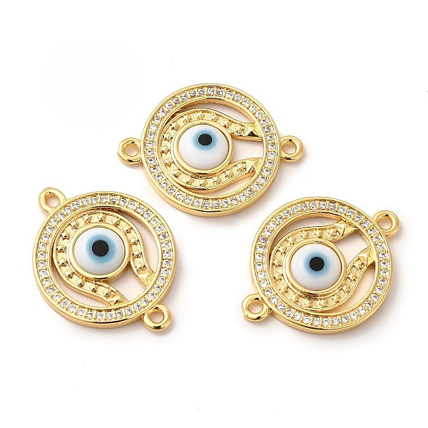 

PandaHall Rack Plating Real 18K Gold Plated Brass Micro Pave Clear Cubic Zirconia Connector Charms, Flat Round Links with Evil Eye, with..., White