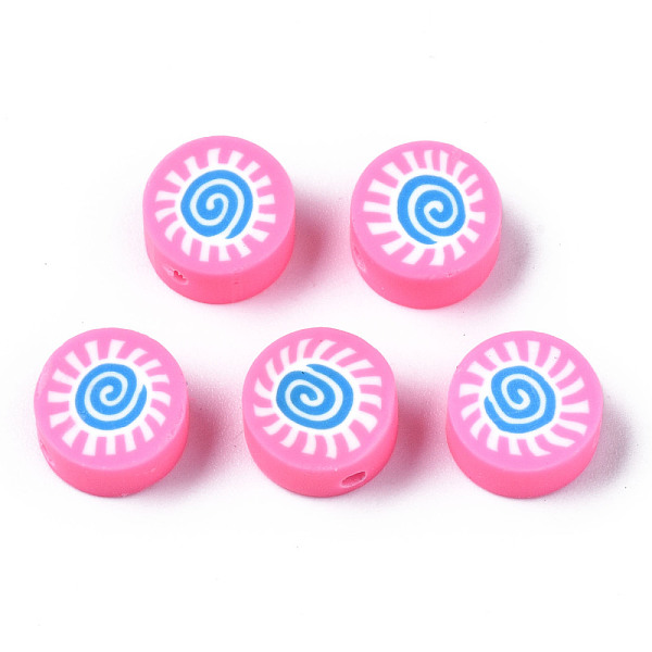 PandaHall Handmade Polymer Clay Beads, for DIY Jewelry Crafts Supplies, Flat Round with Sun, Pearl Pink, 9.5x4.5~5mm, Hole: 1.6mm Polymer...