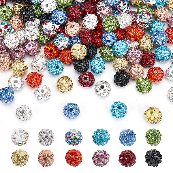 

PandaHall ARRICRAFT 120Pcs 12 Colors Rhinestone Pave Disco Ball Beads, Polymer Clay Rhinestone Beads, Round, Mixed Color, 7.5~8mm, Hole..., Multicolor