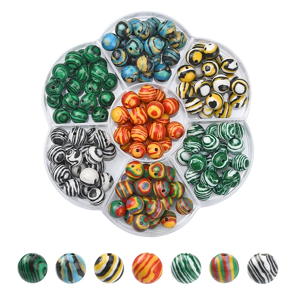 140Pcs 7 Styles Synthetic Malachite Beads